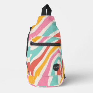 Bandolera Rayas onduladas coloridas retro con monograma