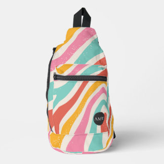 Bandolera Rayas onduladas coloridas retro con monograma