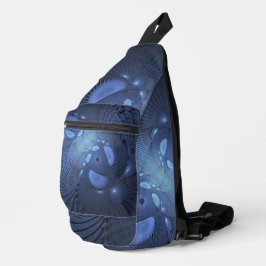 Bandolera Resumen moderno Arte Fractal Dusk Azul trendy
