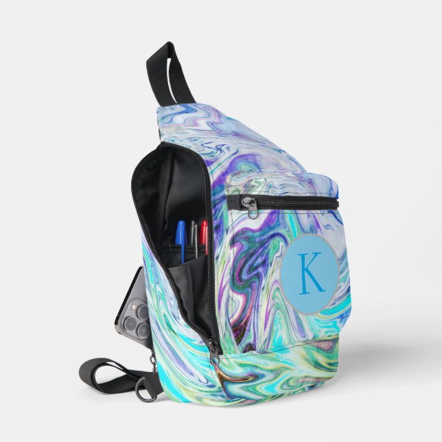 Bandolera Resumen Monograma de diversiones de Marble Swirly (Abierto)