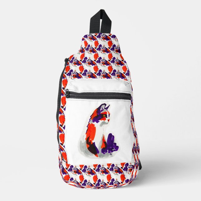 Bandolera Retrato de gato - Naranja de arte gráfico audaz y  (Anverso)