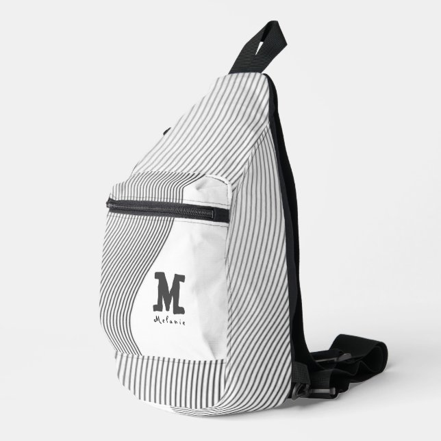 Bandolera Retro black white lines Abstract minimal Monogram  (Esquina derecha)