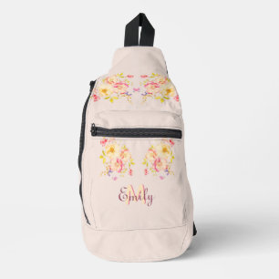 Bandolera Roses amarillas rosadas de color de agua, monogram