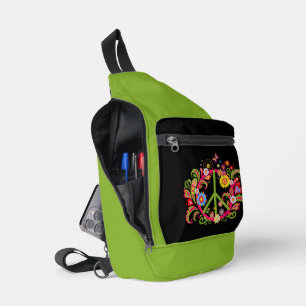 Bandolera Signo de paz floral en negro