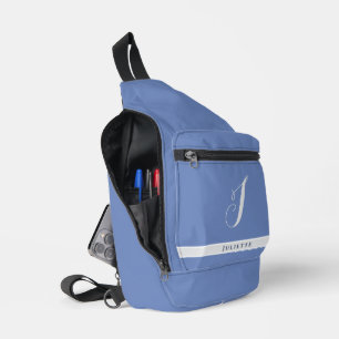 BANDOLERA SIMPLE MONOGRAM NOMBRE INICIAL PLATA BLANCO CIELO 