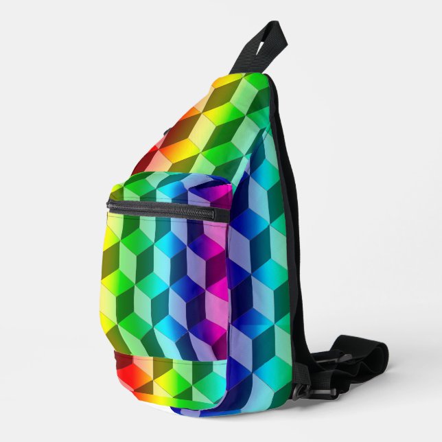 Bandolera Sling Bag (ao) - Ilusión de bloques arcoiris (Esquina derecha)