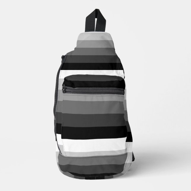 Bandolera Sling Bag - Black White Grey Stripes (Anverso)