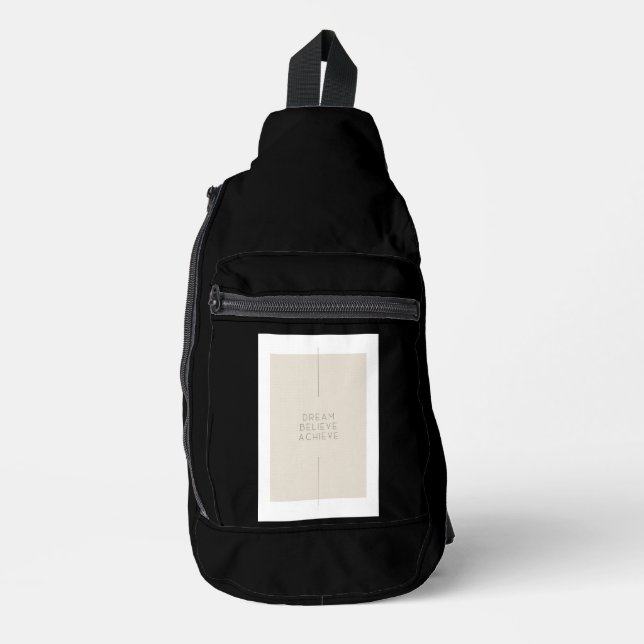 Bandolera Sofisticado monograma moderno de color beige negro (Anverso)