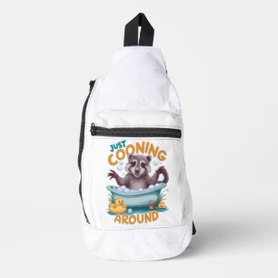 Bandolera Sólo planchado, juguetón Raccoon tiempo de baño Av