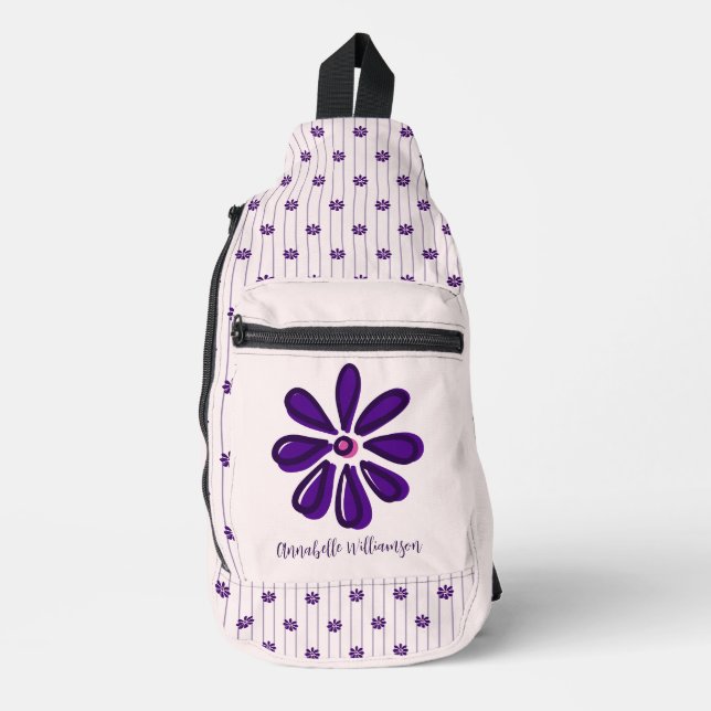 Bandolera Su nombre Elegante Violeta y Rubor Stripes & Bloom (Anverso)