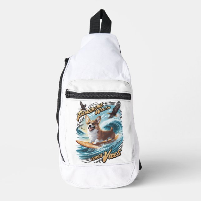 Bandolera Surfing Welsh Corgi Captando Big Wave (Anverso)