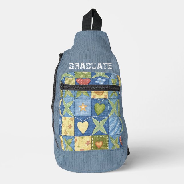 Bandolera Textura de Denim Azul claro en mosaico (Anverso)