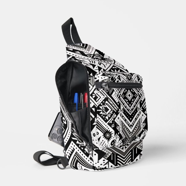 Bandolera Tribal monocromo- negrita simetría en negro (Abierto)