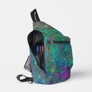 Bandolera Trippy Chartreuse y Blue Retro Liquid Swirl