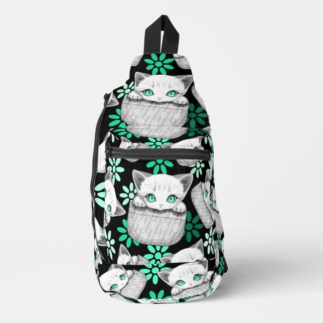 Bandolera Un gato lindo y juguetón al máximo desde un bolsil (Anverso)