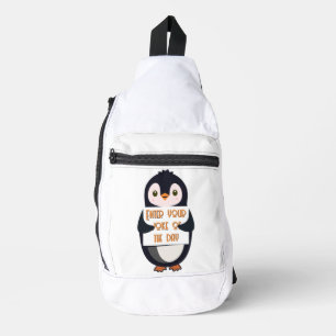 Bandolera Un pingüino sosteniendo un cartel con texto person