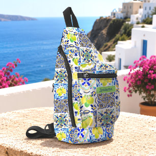 Bandolera Verano Azul Amarillo Mediterráneo Mayólica Cítrico