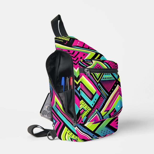 Bandolera Vibes retro geométricas neonesas (Abierto)