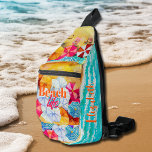 Bandolera Vida de playa personalizada<br><div class="desc">Su nombre en el costado de este bolso de personalizado,  junto con un divertido patrón de sombrillas de colores,  olas en una playa de arena,  bañeras de sol y un surfista con "Beach Life" en la fuente. Crea por ti mismo o dámela como regalo. COINCIDIENDO elementos de nuestra colección.</div>