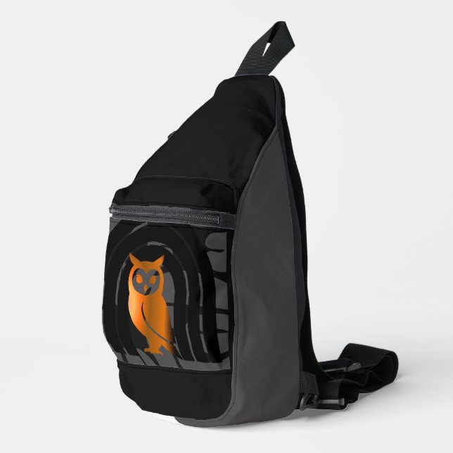 Bandolera Whimsical Boho Owl & Tropical Monstera Leaf (Esquina derecha)