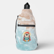 Whimsical Penguin Reader Artistic Sling Bag