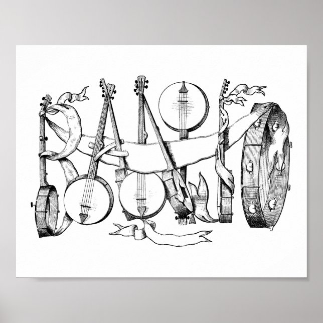 banjo escrito con arte de ilustracion banjos (Frente)