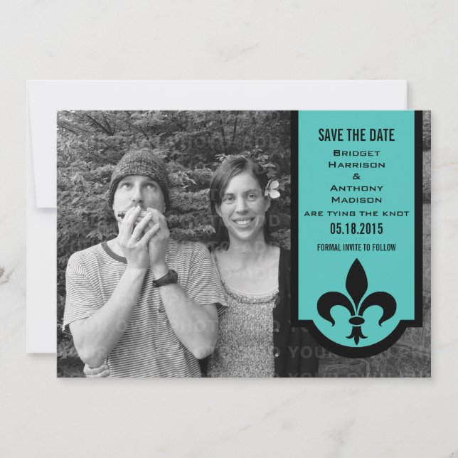 Banner de Aqua Fleur De Lis Guardar la invitación  (Anverso)