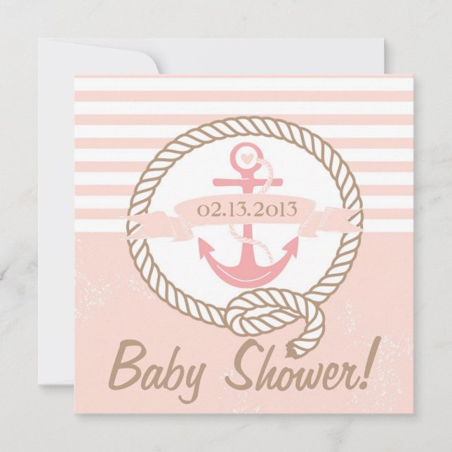 Banner de color rosa Invitación náutica a Baby Sho (Anverso)