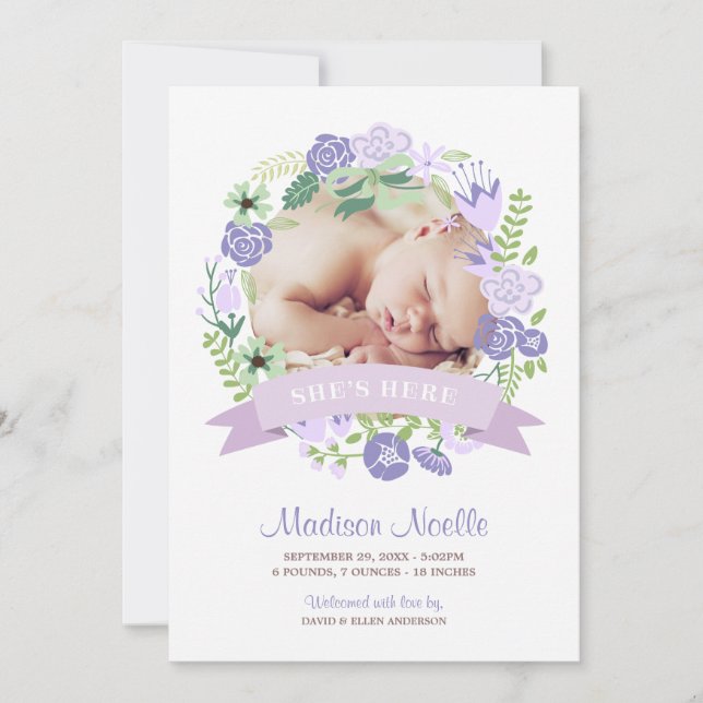Banner floral | Anuncio de nacimiento (Anverso)