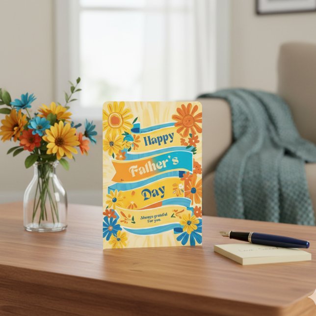 Banner retro Floral feliz tarjeta del día del padr (Retro Banner Floral Happy Father's Day Card)