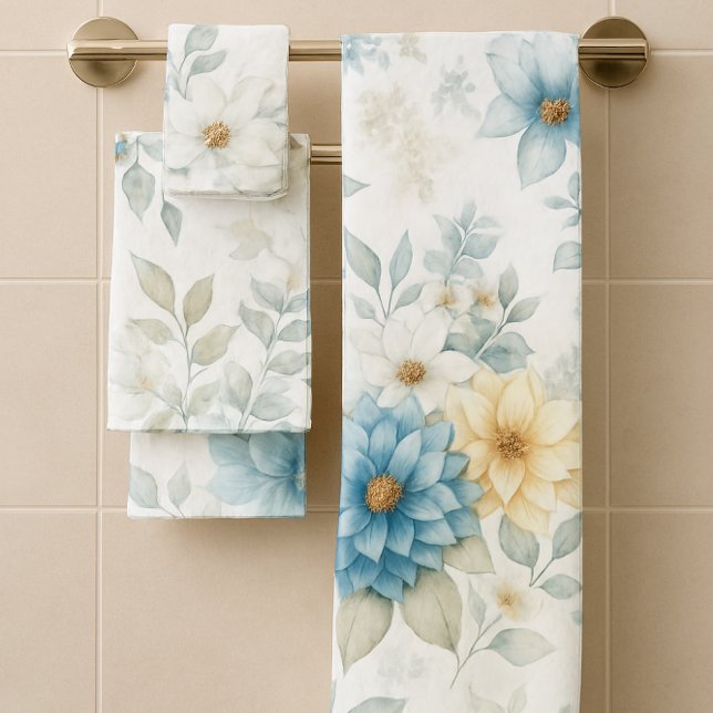 Baño azul amarillo floral suave toalla de baño con (Subido por el creador)