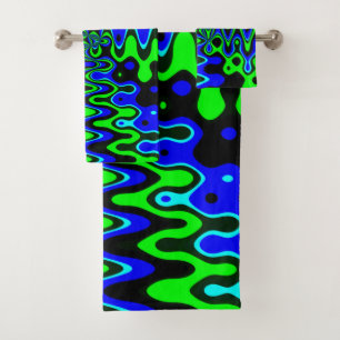 Baño de estilo Psicodélico Azul y Verde Toalla S