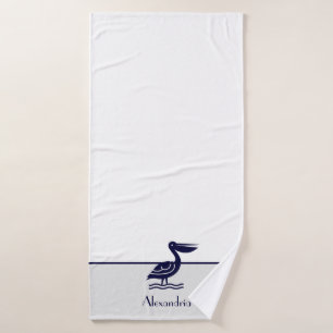 Baño pelícano azul marino y blanco gris náutico a