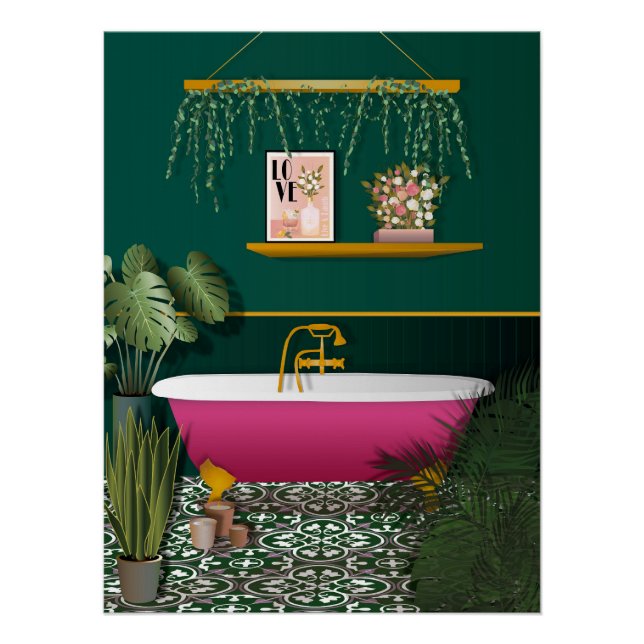 Baño romántico verde oscuro | Poster De Bañera Ros (Anverso)