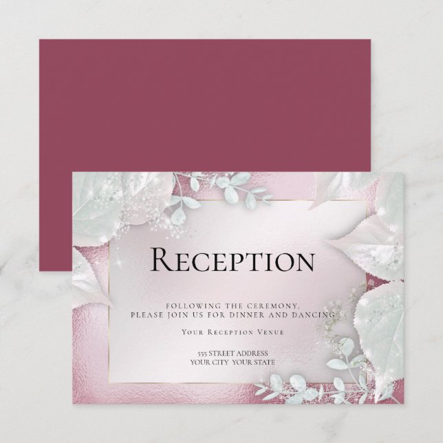 Banquete nupcial | Invitación de Borgoña Shimmer (Anverso / Reverso)