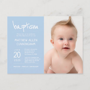 Baptism Boy   Invitación fotográfica moderna y sim