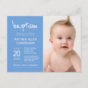 Baptism Boy   Invitación fotográfica moderna y sim