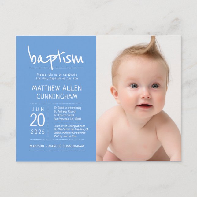 Baptism Boy | Invitación fotográfica moderna y sim (Anverso)