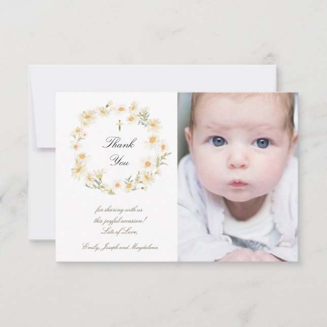 Baptism daisies tarjeta de agradecimiento (Anverso)