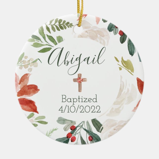 Baptism Faith Date Navidades Ornamento floral  (Frente)