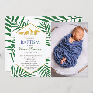 Baptism Green Leaf Jungle Safari Invitación a la f