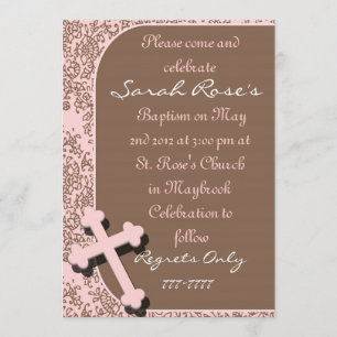 BAPTISM Invitaciones PINK DAMASK Para CHICAS