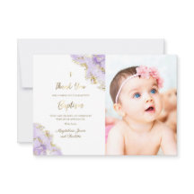 Baptism lavender tinta tarjeta de agradecimiento