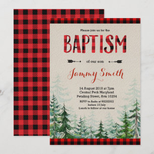 Baptism Lumberjack Invitación Red plaid