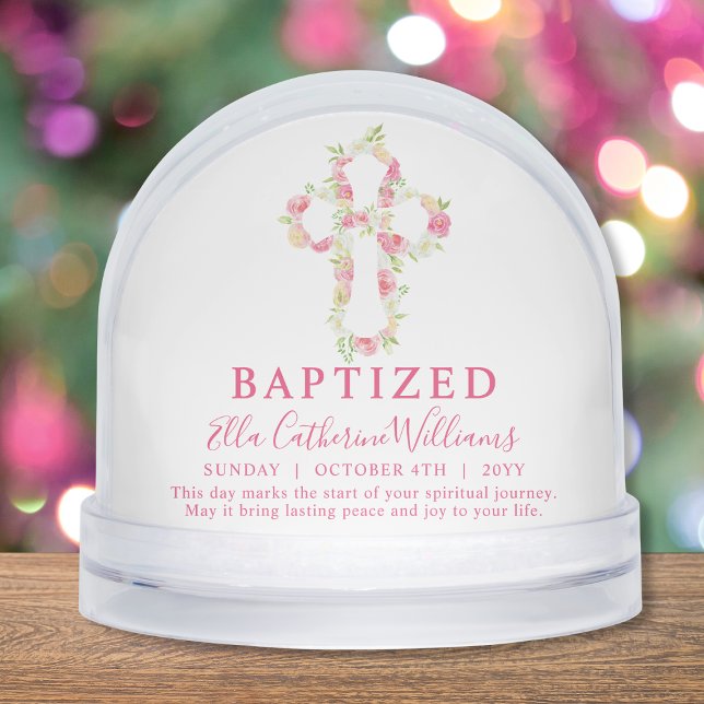 Baptism Pink Watercolor Floral Cross Custom  (Subido por el creador)