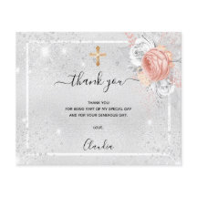 Baptism plata rosa foto oro tarjeta de agradecimie