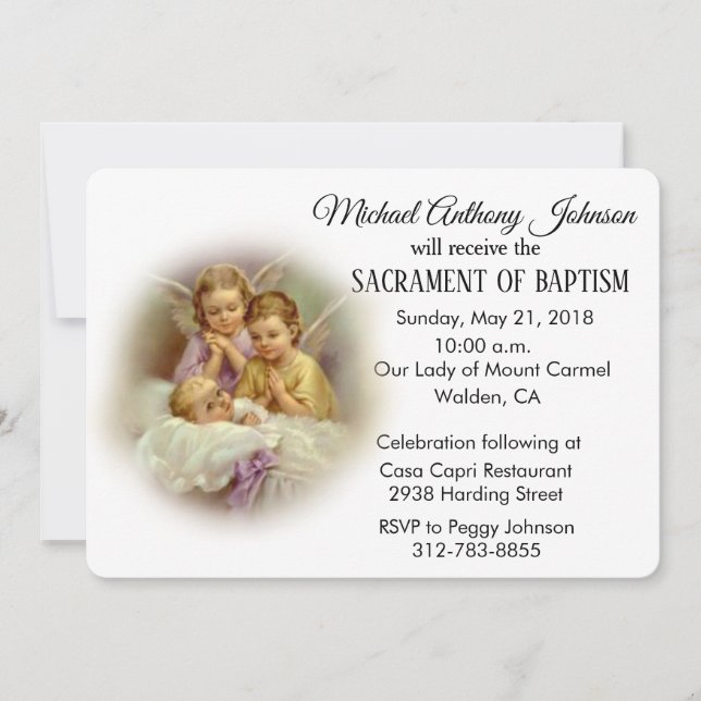 Baptismal Baby Guardian Angels Invitación (Anverso)