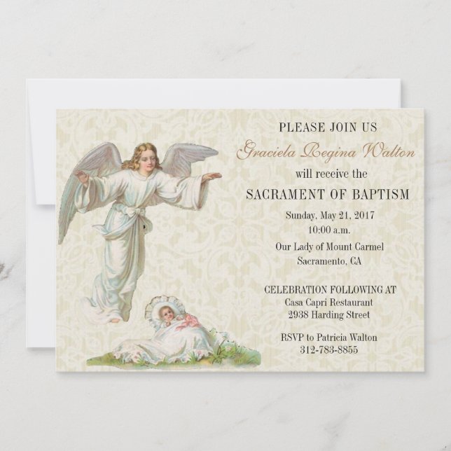 Baptismal Bebé Chica Angel Invitación de la Viña (Anverso)