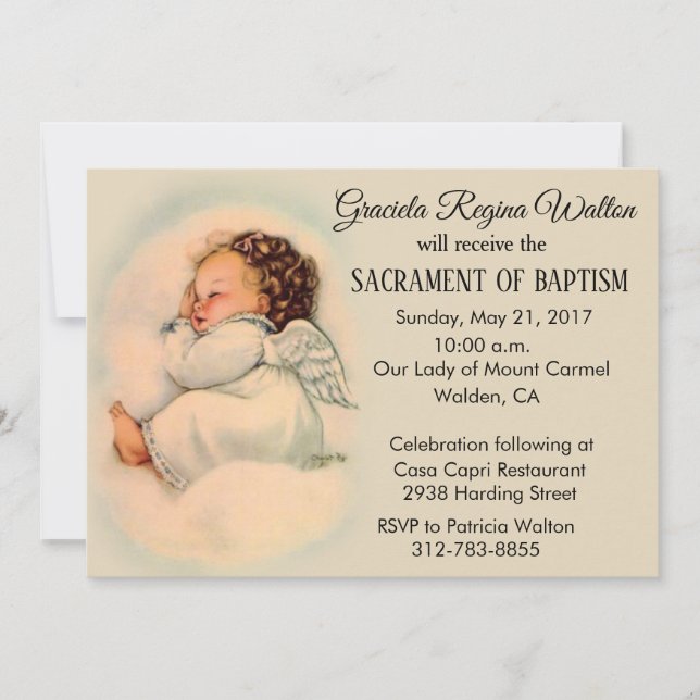 Baptismal Bebé Chica Angel Invitación de la Viña (Anverso)