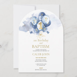 Baptismo azul de los niños y invitación con arco d
